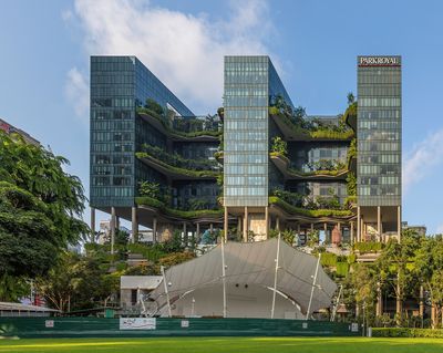PARKROYAL COLLECTION Pickering in Singapore, with planted terraces visible above Hong Lim Park.