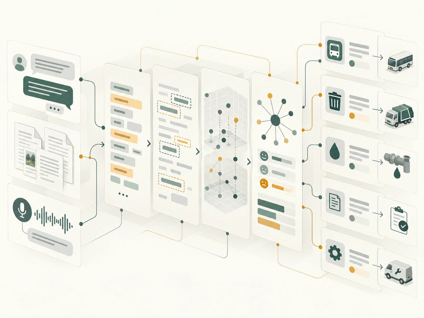 Illustration showing natural language processing for municipal public services.