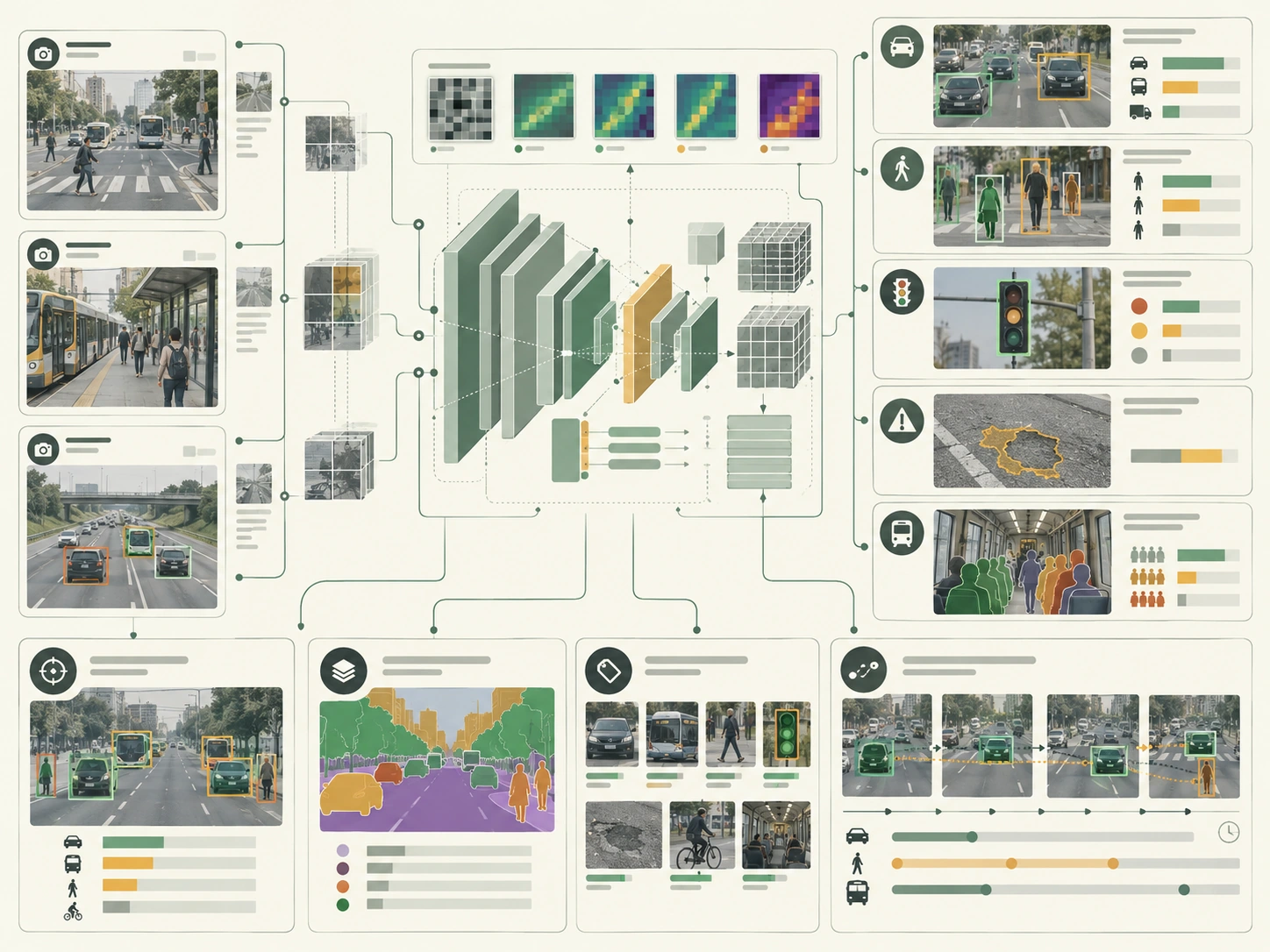 Illustration showing a computer vision pipeline for urban systems.